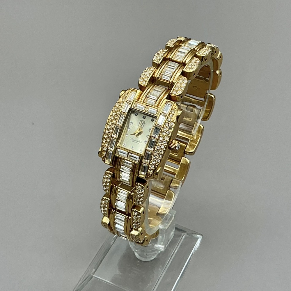 Victoria Wieck Watch B3624 Gold Tone Crystal Baguette Bracelet NEW BATTERY